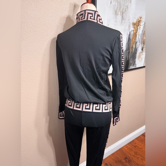 Black Women's Jumpsuit with Patterned Trim - Picture 10 of 12